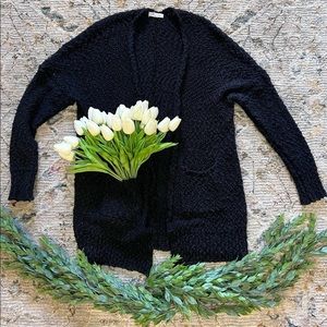 Mittoshop S/M long black sweater cardigan with pockets